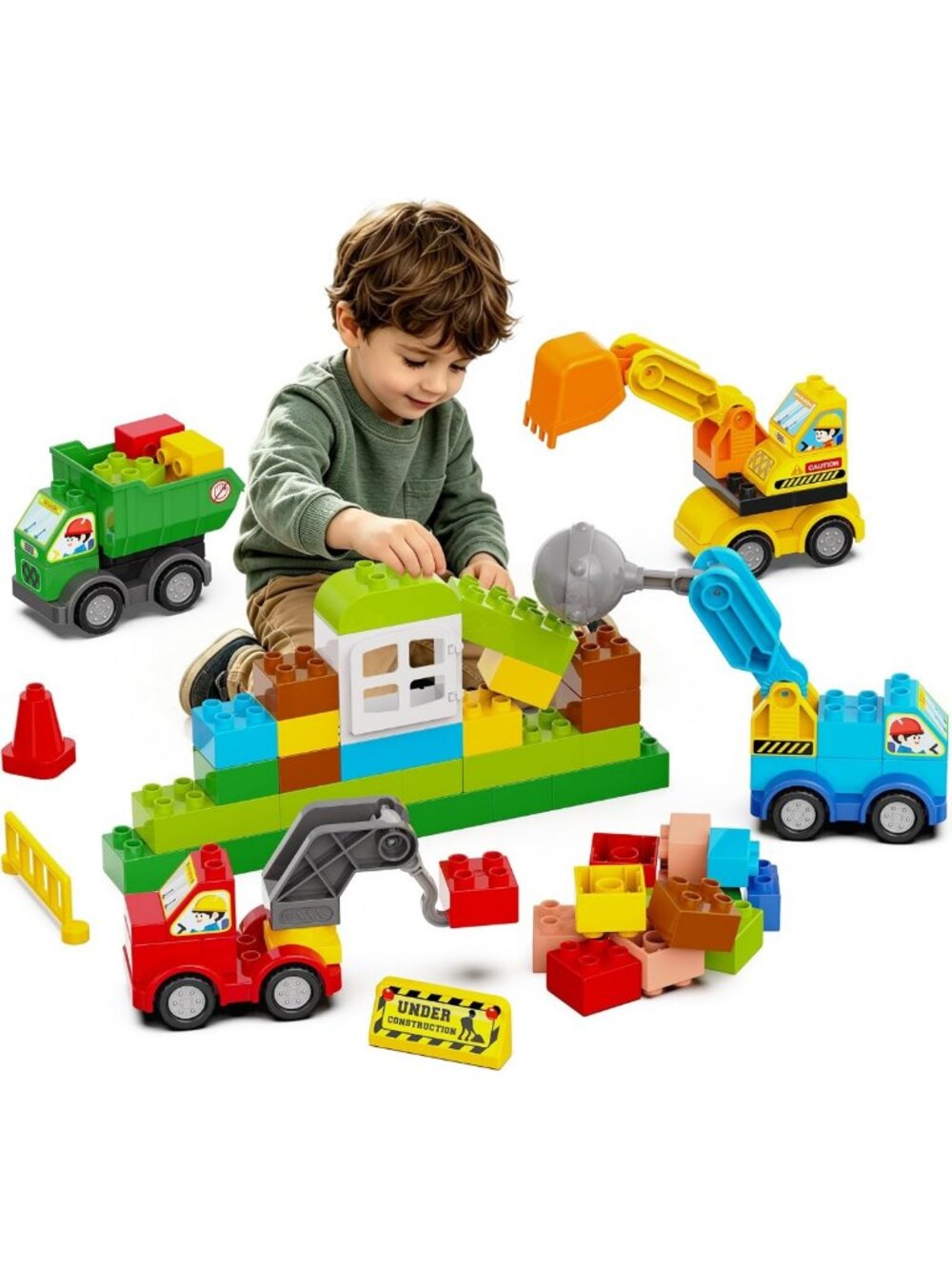 100+ Piece Building Block Set with 4 Trucks - Fun Gift for Kids 3-8 Years